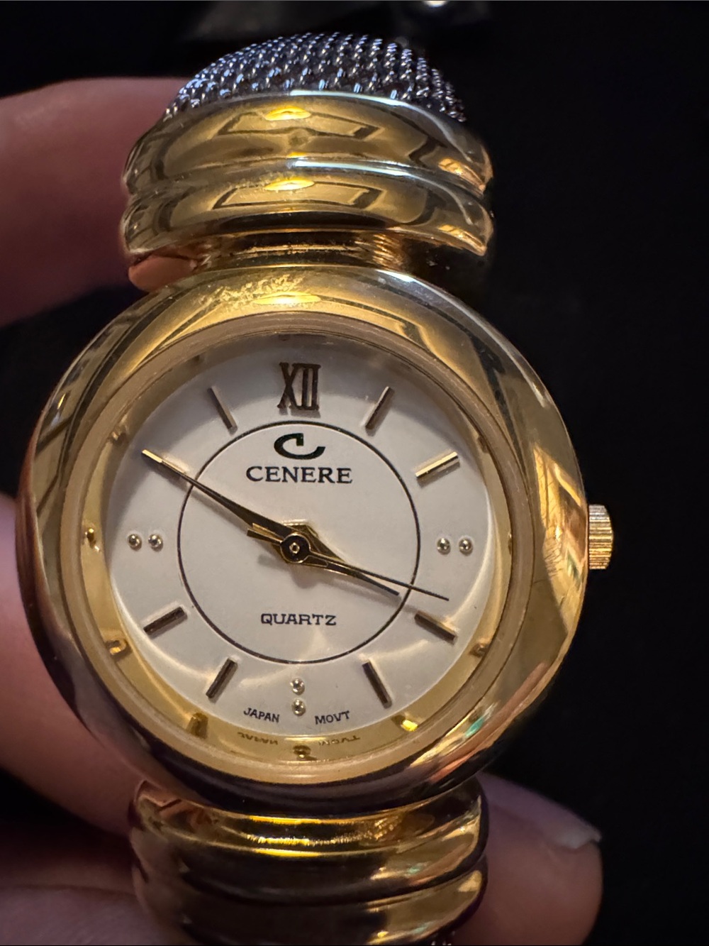 Vintage Cenere Gold Tone Women's Quartz cuff Bracelet Watch - White Dial
